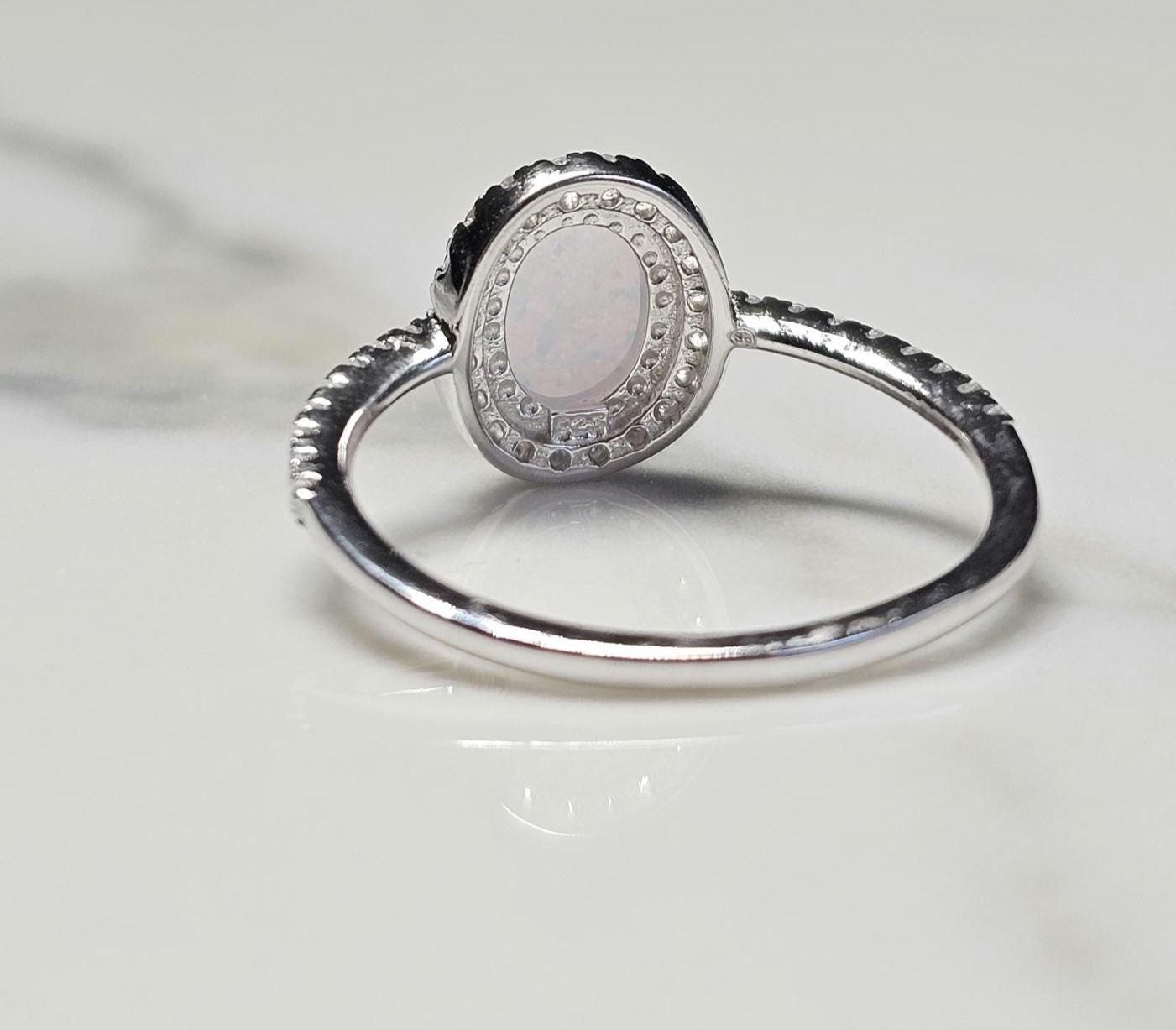 2ct oval opal stone, Oval Solitaire Synthetic Opal Ring, halo oval ring, engagement ring, halo ring, white opal ring, October birth stone