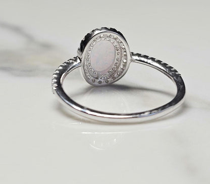 2ct oval opal stone, Oval Solitaire Synthetic Opal Ring, halo oval ring, engagement ring, halo ring, white opal ring, October birth stone