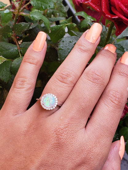 2ct round white Opal Ring ,white opal, halo ring, Anniversary ring, Present Future Ring, cz wedding ring, gift for her, engagement ring