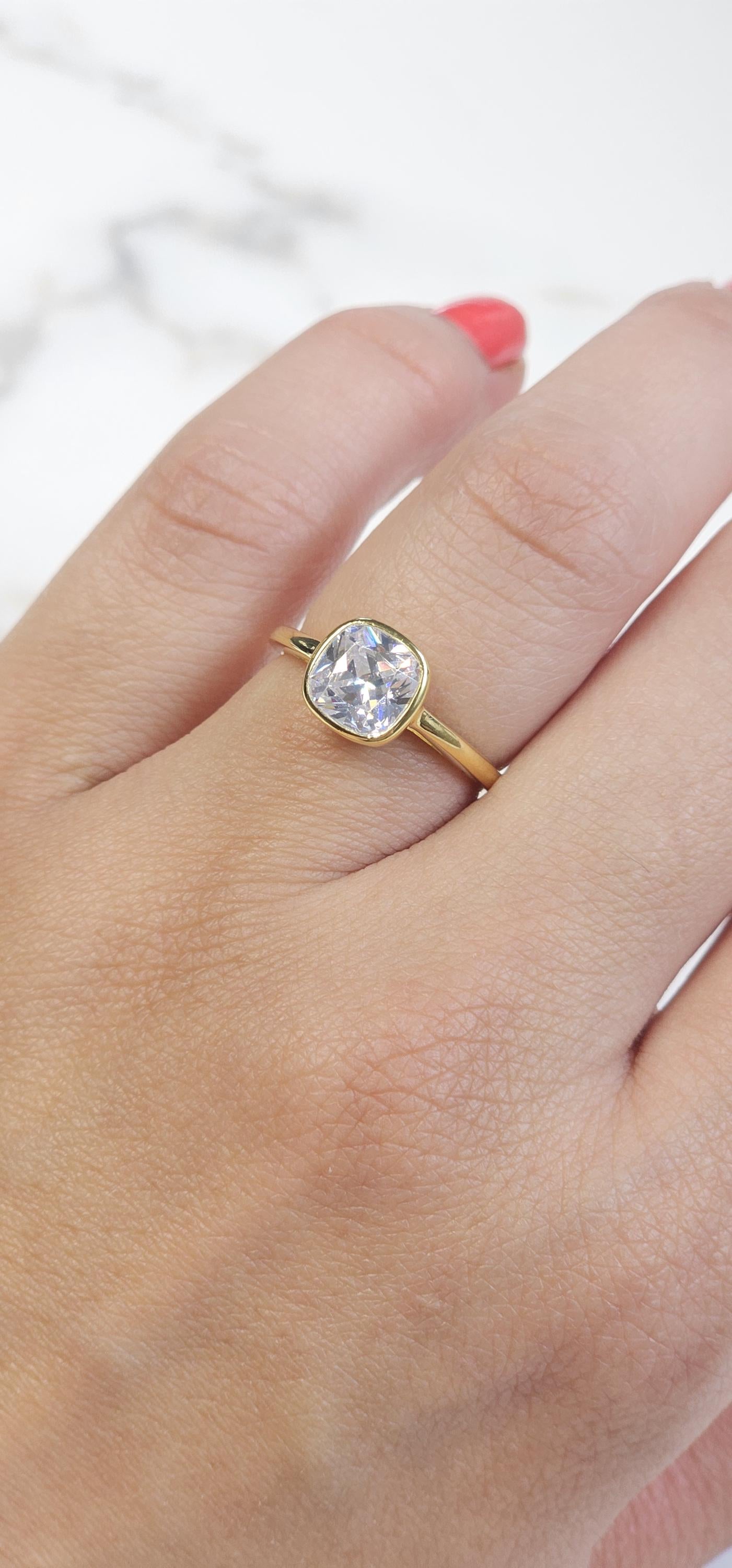 2ct cushion cut ring, 925 sterling silver high carbon diamond white solitaire ring, minimalist band ring, engagement ring, bezel ring