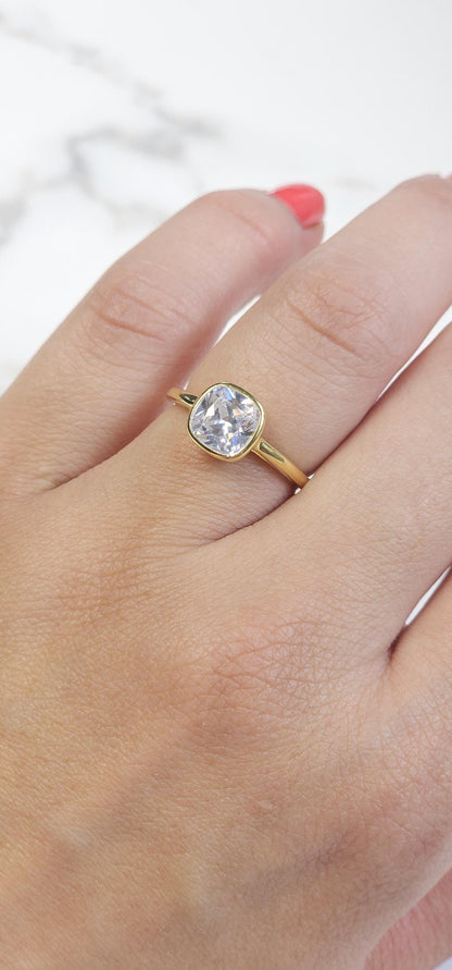 2ct cushion cut ring, 925 sterling silver high carbon diamond white solitaire ring, minimalist band ring, engagement ring, bezel ring