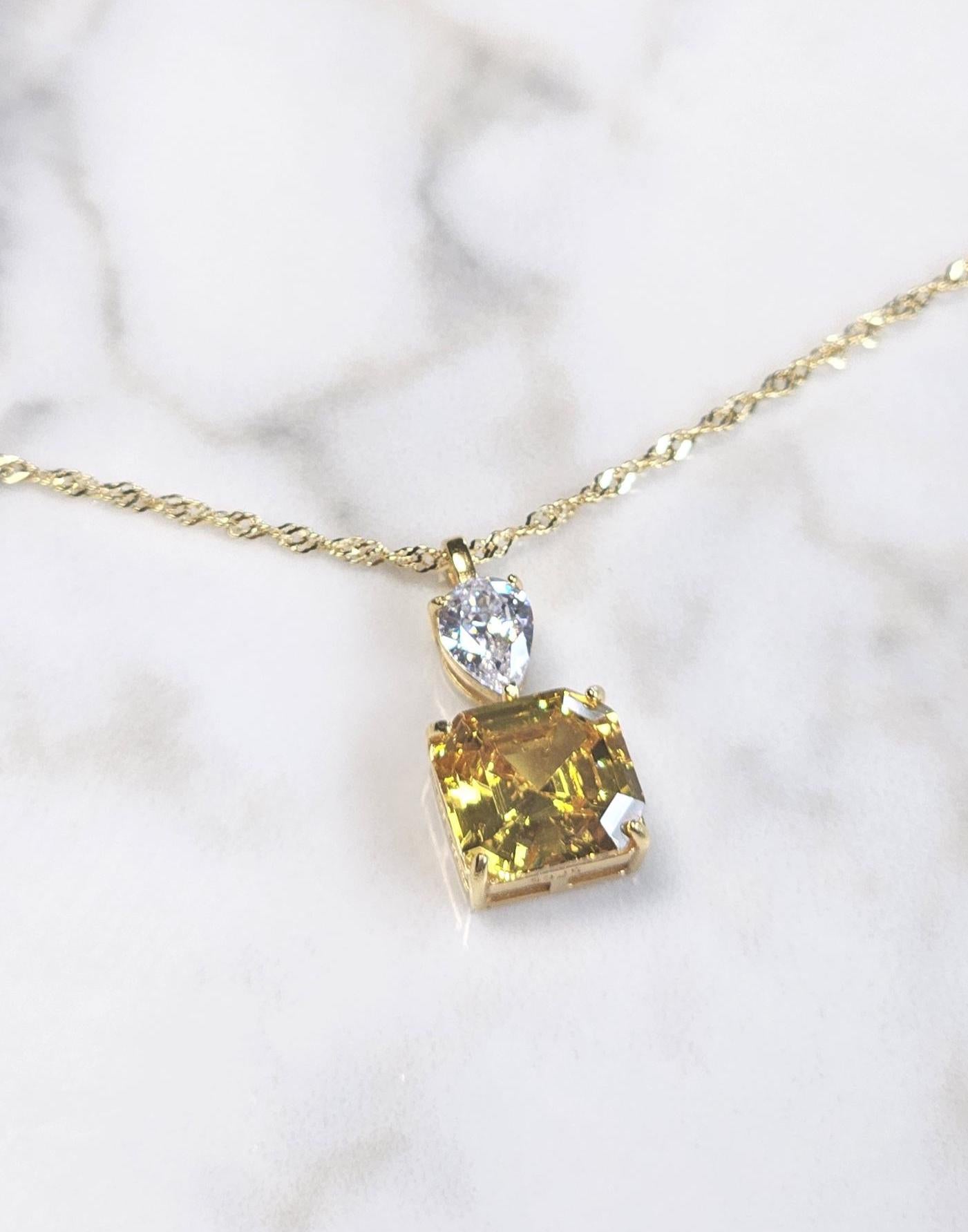 5ct Asscher cut bright yellow citrine necklace,18k yellow gold vermeil, November birthstone,  anniversary gift, geometric dainty necklace