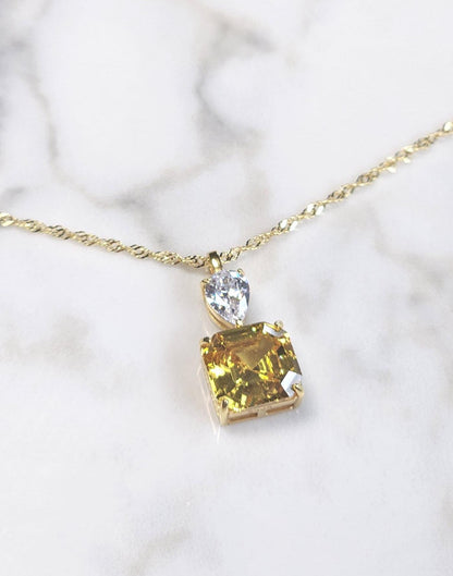 5ct Asscher cut bright yellow citrine necklace,18k yellow gold vermeil, November birthstone,  anniversary gift, geometric dainty necklace