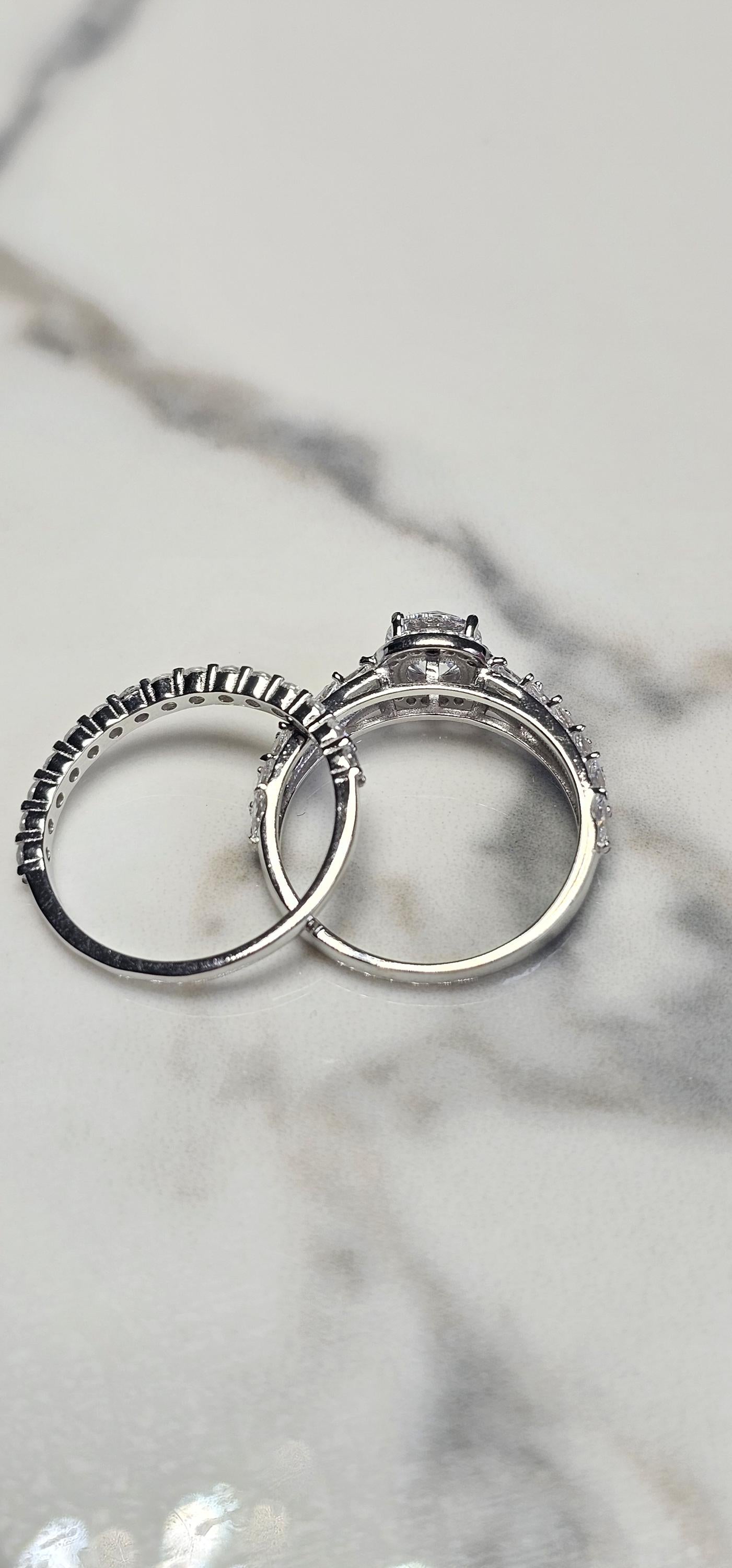 0.50ct round halo cz ring, marquise ring, Dainty stackable, engagement ring, wedding set ring ,two piece ring, half eternity ring