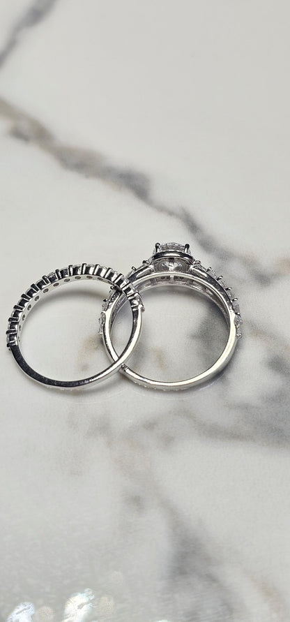 0.50ct round halo cz ring, marquise ring, Dainty stackable, engagement ring, wedding set ring ,two piece ring, half eternity ring