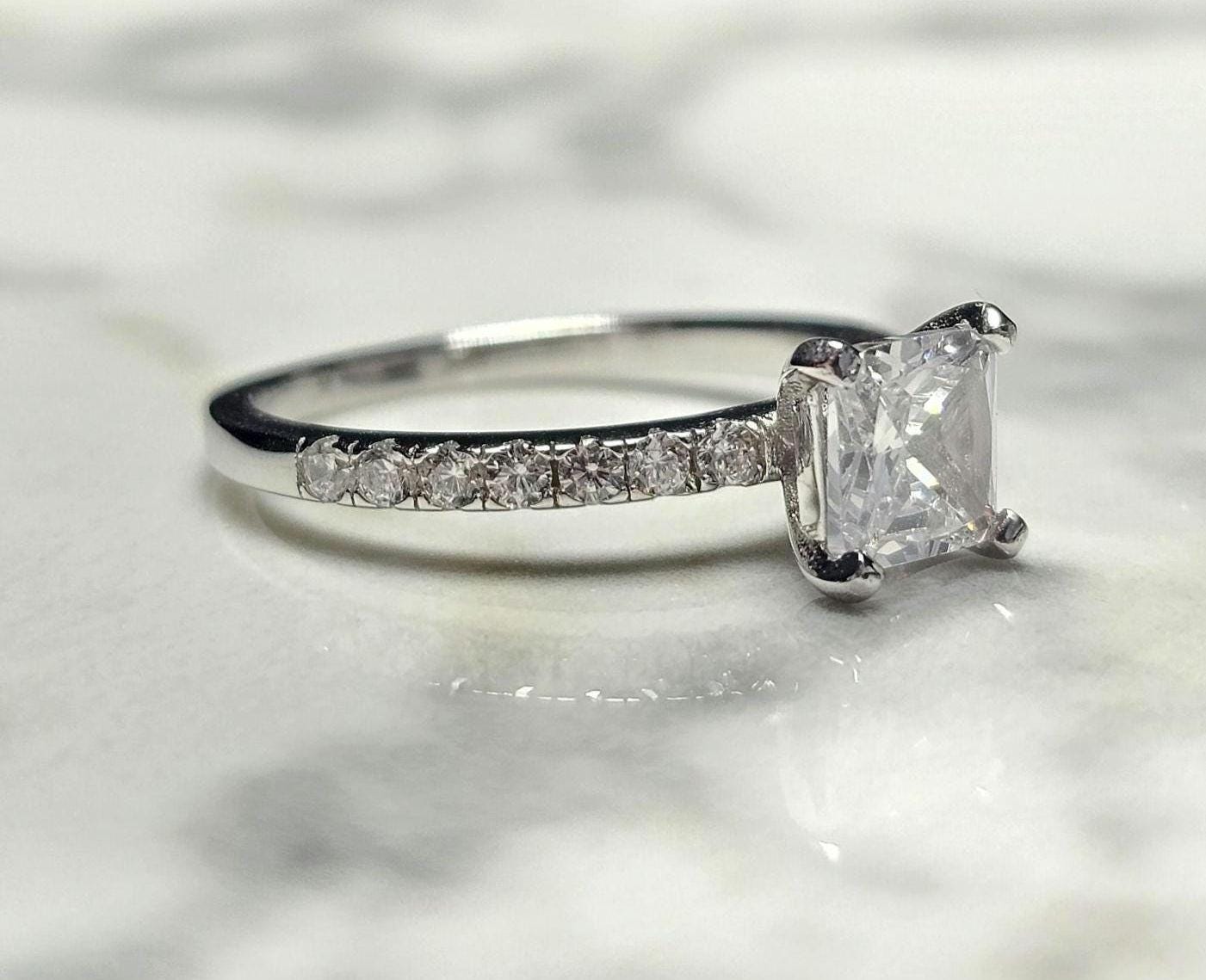 1ct square cz ring, antik cushion Cut ring, 925 silver ring, half eternity Ring, engagement ring, wedding ring, half eternity ring