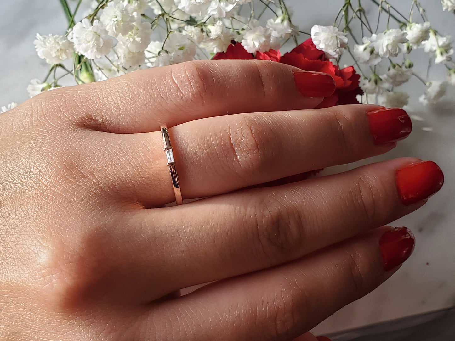 14k solid gold straight baguette, rose gold ring, stackable ring, bridal ring, minimal jewelry, wedding band, engagement ring, anniversary ring