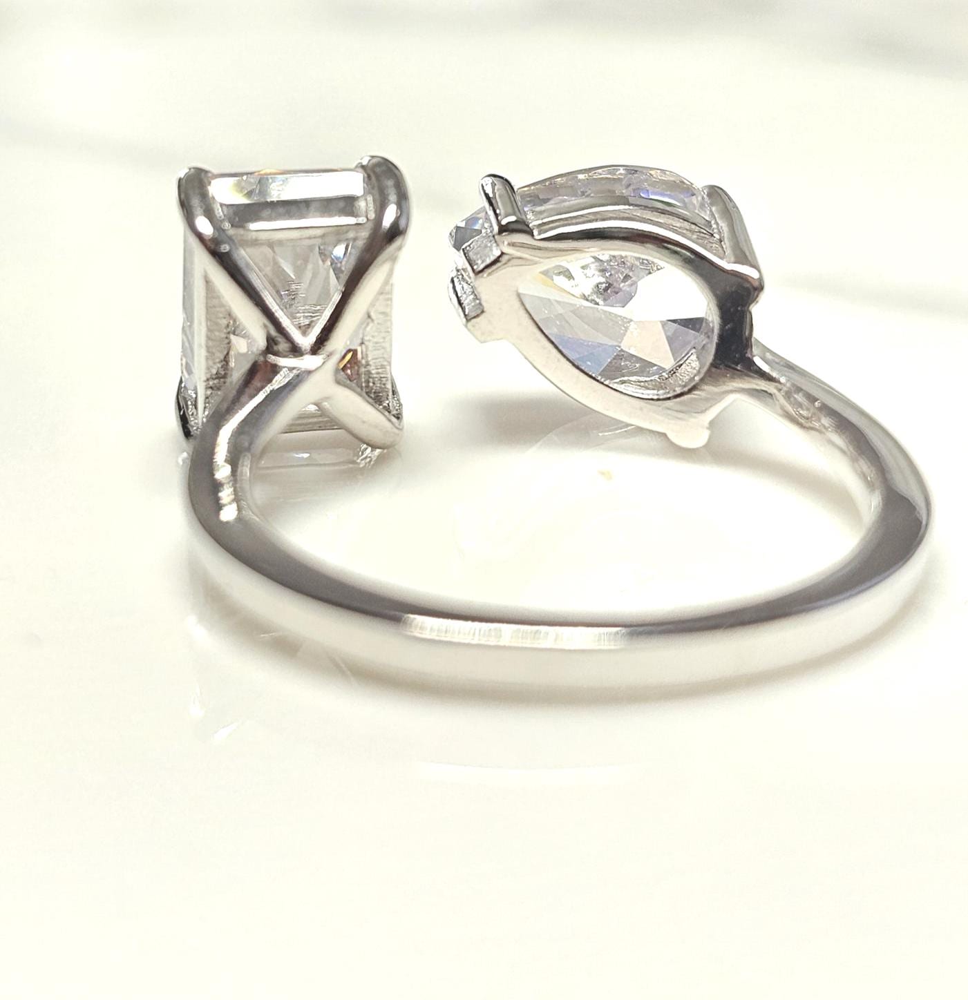 double stone ring, minimalist band ring ,925 sterling silver, cubic zirconia, engagement ring