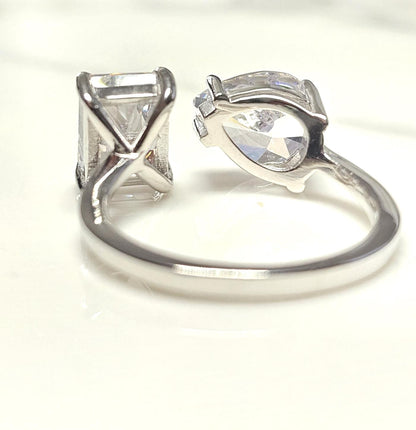 double stone ring, minimalist band ring ,925 sterling silver, cubic zirconia, engagement ring