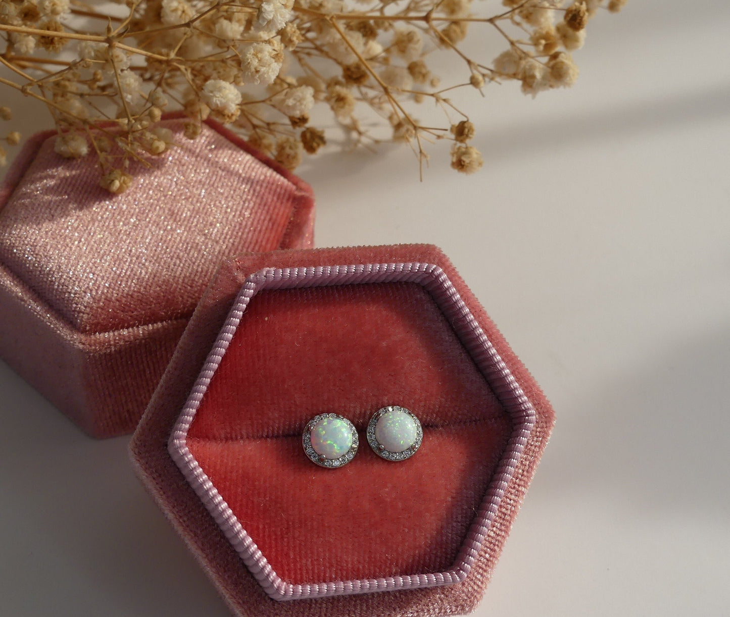 0.75 ct opal round stud earrings, Round white Opal, Stud halo Earrings, minimalist stud earring, October birthstone, opal earrings