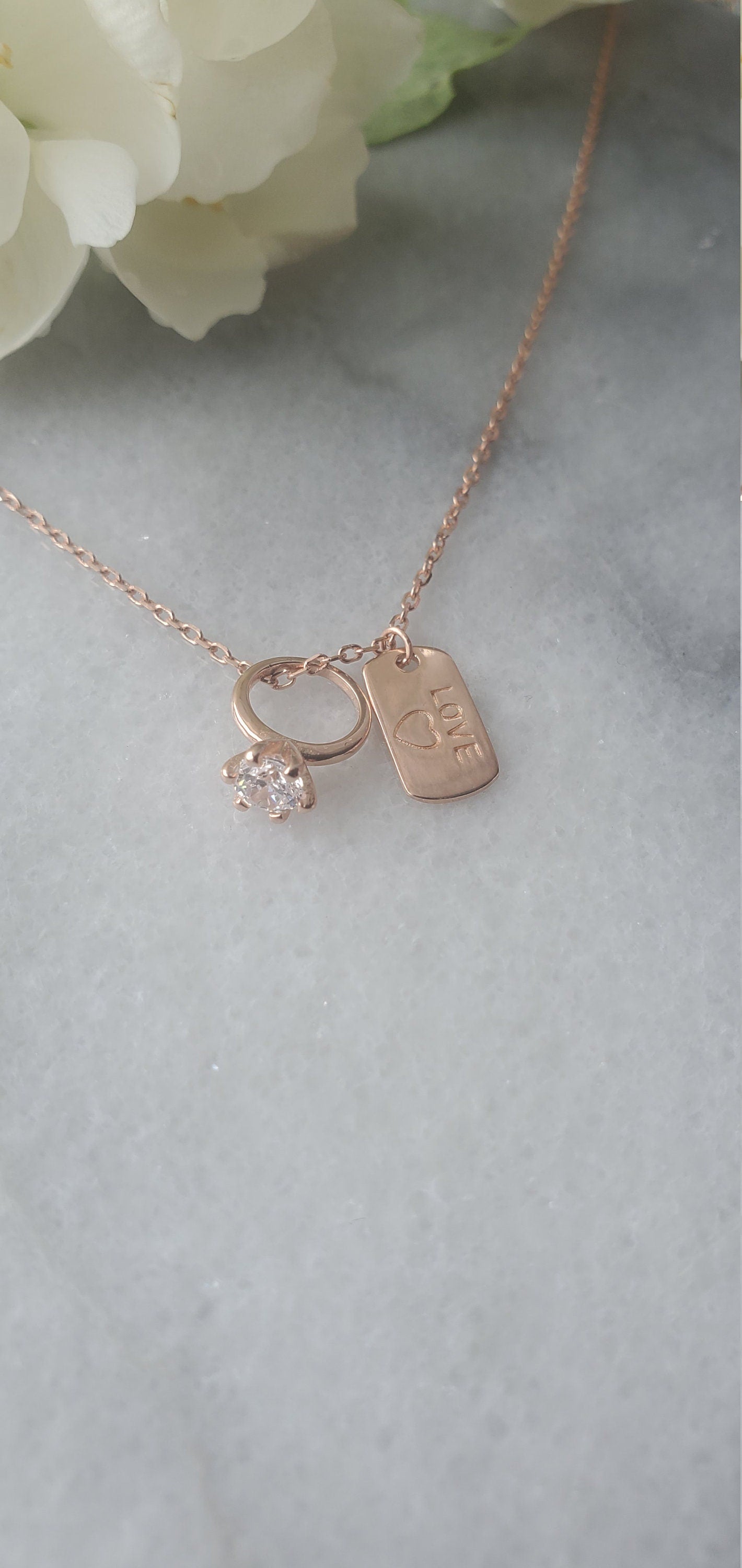 love necklace, 925 Sterling Silver, Minimalist Necklace, delicate Necklace, ring pendant, rose gold necklace, Teen Girl gift, gift for her