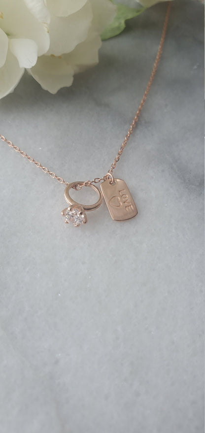 love necklace, 925 Sterling Silver, Minimalist Necklace, delicate Necklace, ring pendant, rose gold necklace, Teen Girl gift, gift for her