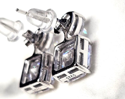 bright cz  pear and square earrings, 925 sterling silver earrings, wedding earrings, gift for her, anniversary gift