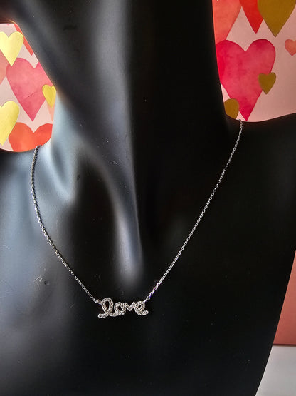 love Necklace, love, pave pendant, valentines day gift, silver necklace, Mother's Day Gift ,gift for her