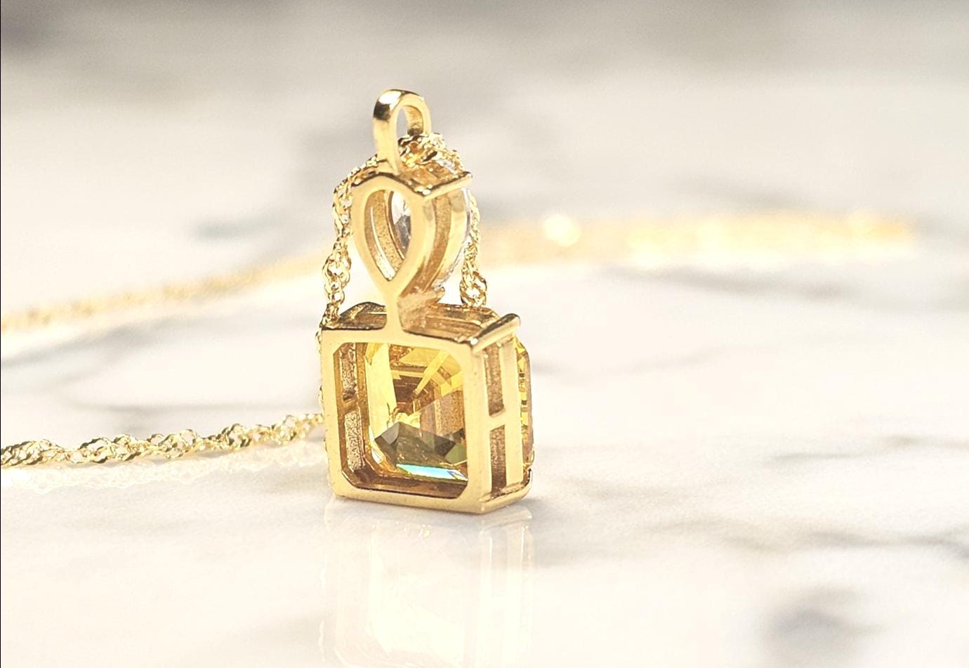 5ct Asscher cut bright yellow citrine necklace,18k yellow gold vermeil, November birthstone,  anniversary gift, geometric dainty necklace