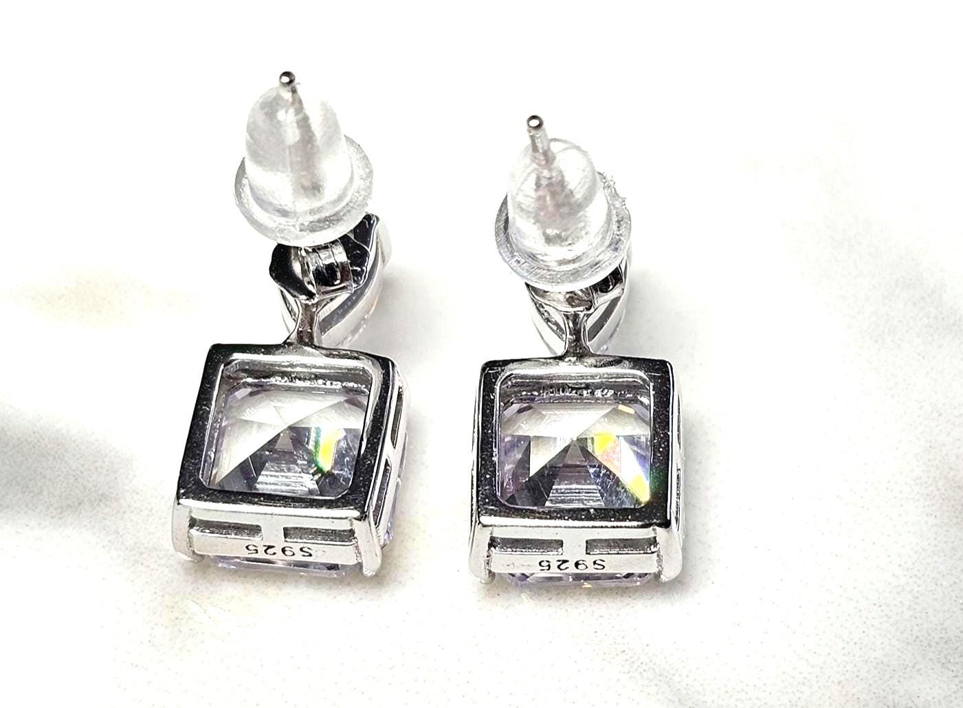 bright cz  pear and square earrings, 925 sterling silver earrings, wedding earrings, gift for her, anniversary gift