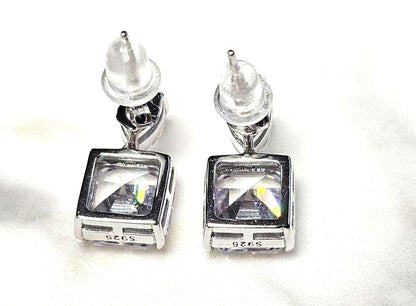 bright cz  pear and square earrings, 925 sterling silver earrings, wedding earrings, gift for her, anniversary gift