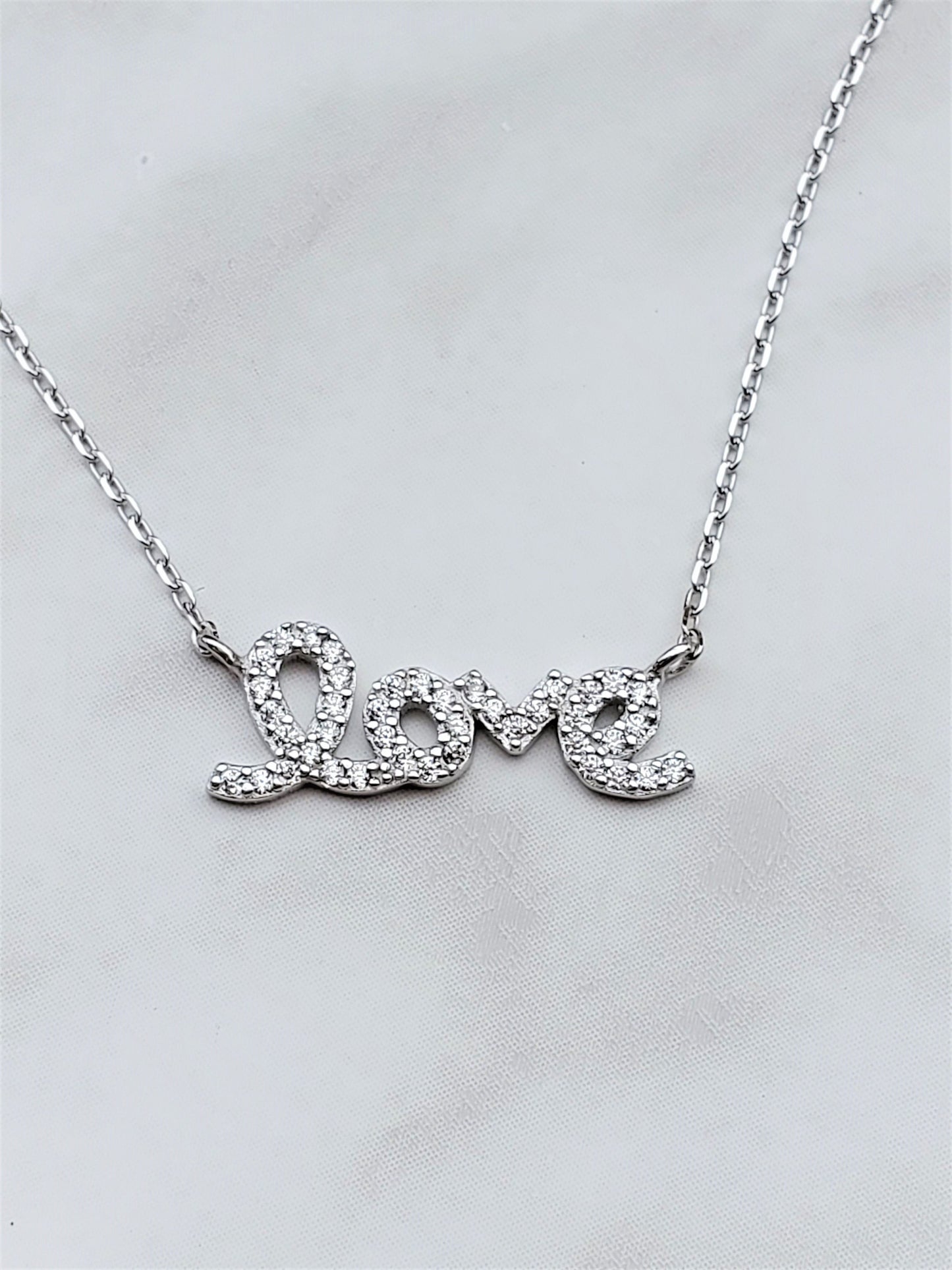 love Necklace, love, pave pendant, valentines day gift, silver necklace, Mother's Day Gift ,gift for her