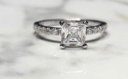 1ct square cz ring, antik cushion Cut ring, 925 silver ring, half eternity Ring, engagement ring, wedding ring, half eternity ring