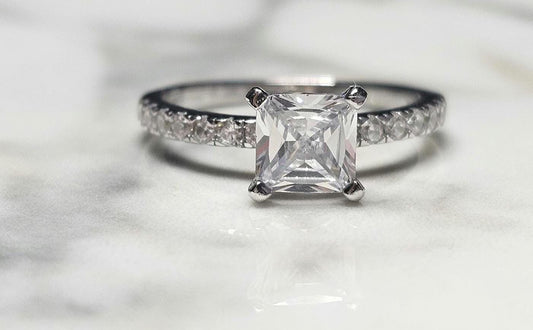 1ct square cz ring, antik cushion Cut ring, 925 silver ring, half eternity Ring, engagement ring, wedding ring, half eternity ring