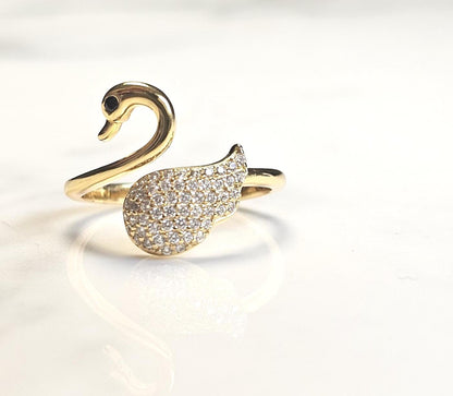 18k gold swan minimalist band ring, 925 sterling silver cubic zirconia ring, gold swam, 18K Gold Plated, Anniversary Gift, Teen Girl gift