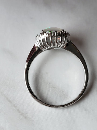 2ct round white Opal Ring ,white opal, halo ring, Anniversary ring, Present Future Ring, cz wedding ring, gift for her, engagement ring