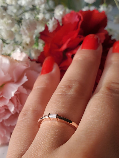 14k solid gold straight baguette, rose gold ring, stackable ring, bridal ring, minimal jewelry, wedding band, engagement ring, anniversary ring
