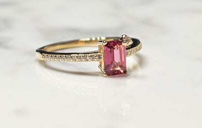 Emerald cut solitaire engagement ring, 1.5ct Rectangle cut ruby ring, July birthstone ring, half eternity ring, gold plated ring
