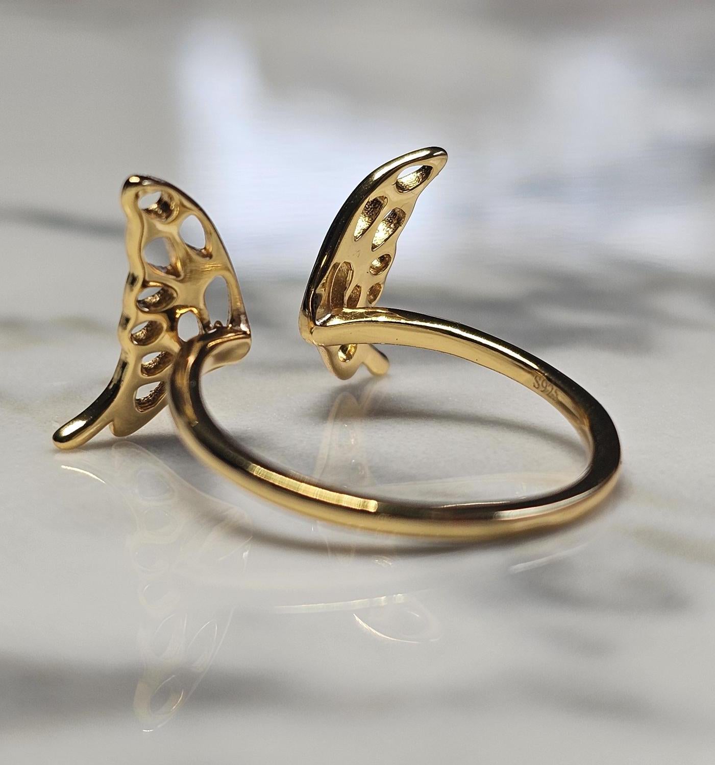 gold butterfly, 14K Gold Plated Butterfly Ring, Anniversary Gift, Teen Girl gift, 925 sterling silver ring
