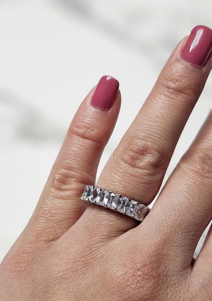 0.50ct eternity bands, emerald cut ring, 925Sterling Silver, pave wedding band, engagement ring, minimalist ring, wedding band, stackable