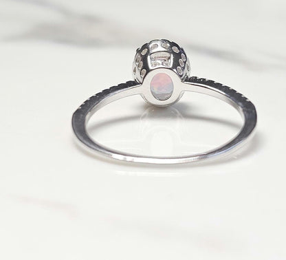 1ct oval opal stone, Oval Solitaire Synthetic Opal Ring, halo oval ring, engagement ring, halo ring, white opal ring, October birth stone