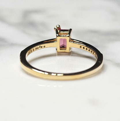 Emerald cut solitaire engagement ring, 1.5ct Rectangle cut ruby ring, July birthstone ring, half eternity ring, gold plated ring