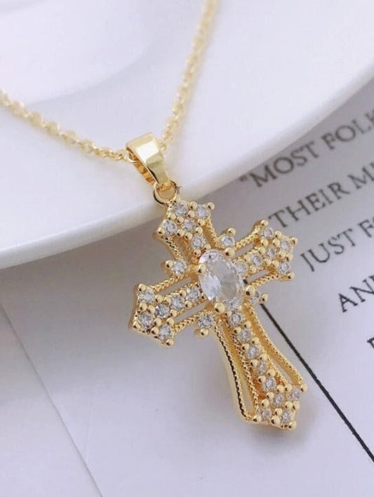 18K Gold Plated cross necklace, 925 Sterling Silver Cubic Zirconia White Cross ,Minimalist Lariat Necklace, necklace, gift