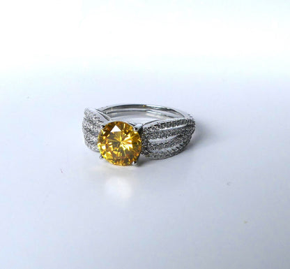 round citrine ring, yellow stone Ring, arc deco, anniversary ring, yellow stone ring, engagement ring, solitaire, geometric ring, antique