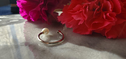 pearl End Caps ring, Anniversary Gift, gift for Her, Present Future Ring, CZ wedding band, stackable ring, pearl ring, engagement ring