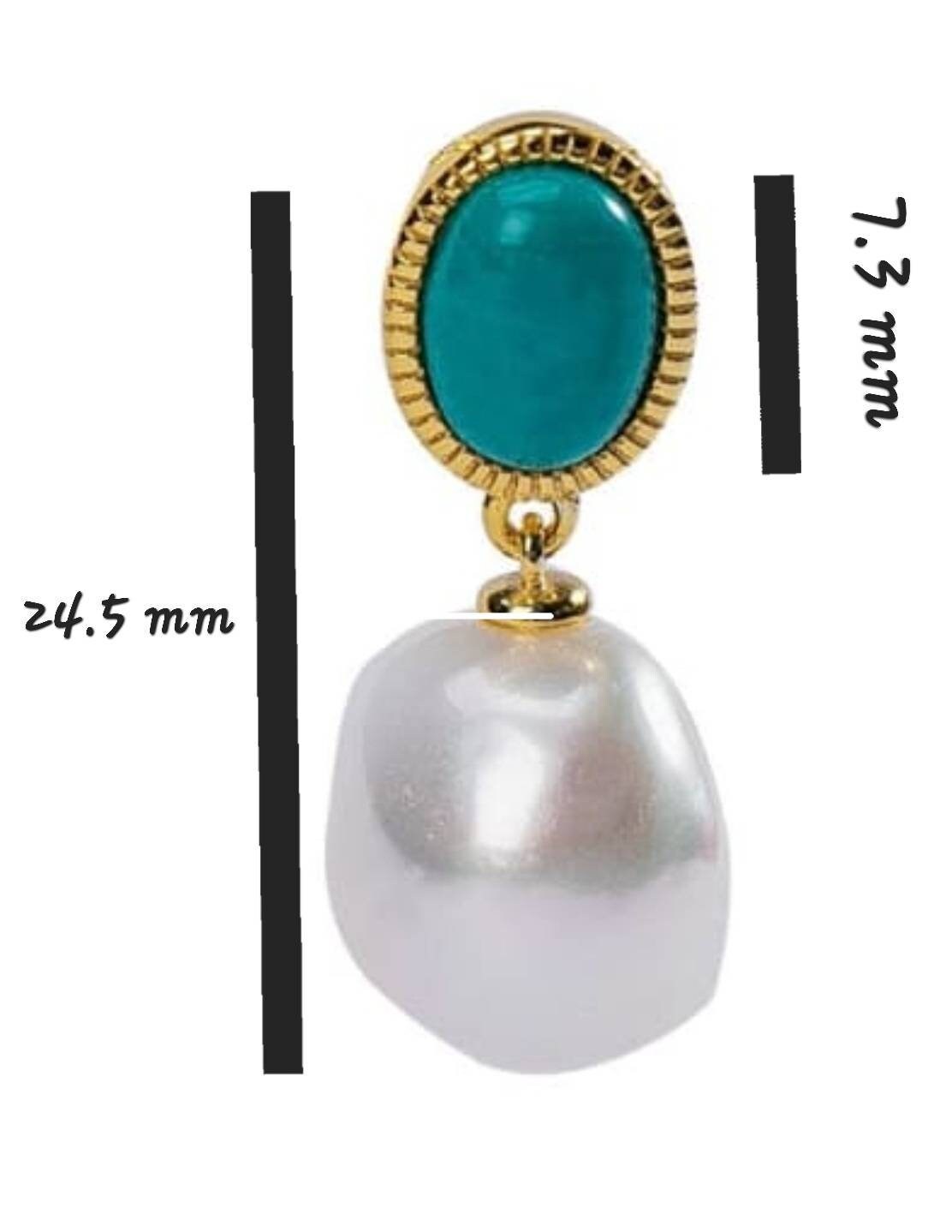 14K Gold Plated pearl and Turquoise earrings, anniversary gift, gemstone, turquoise earrings, stud earrings, 0.75ct Turquoise