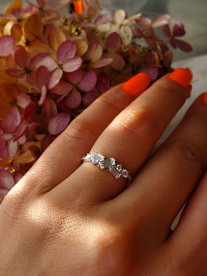 Dainty CZ ring, baguette ring, cz stacking ring, half eternity wedding band, simulated Baguette ring, wedding ring, anniversary ring