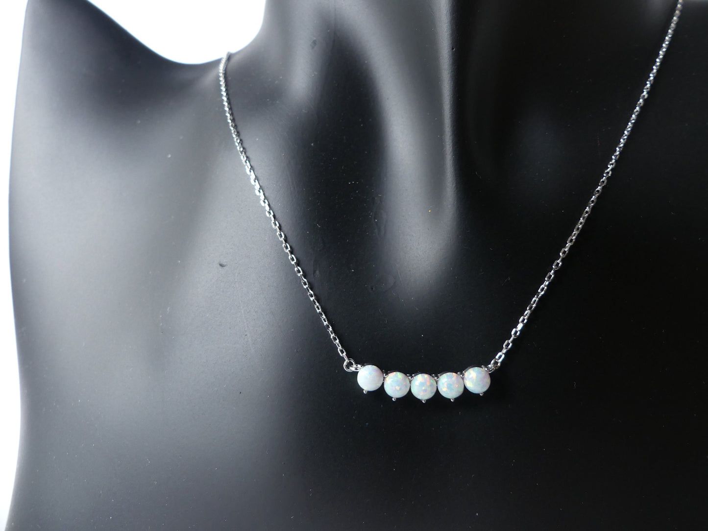 opal Necklace, charm necklace, Bar necklace, 925 Sterling Silver, October birthstone, Dainty necklace, round opal necklace, minimalist