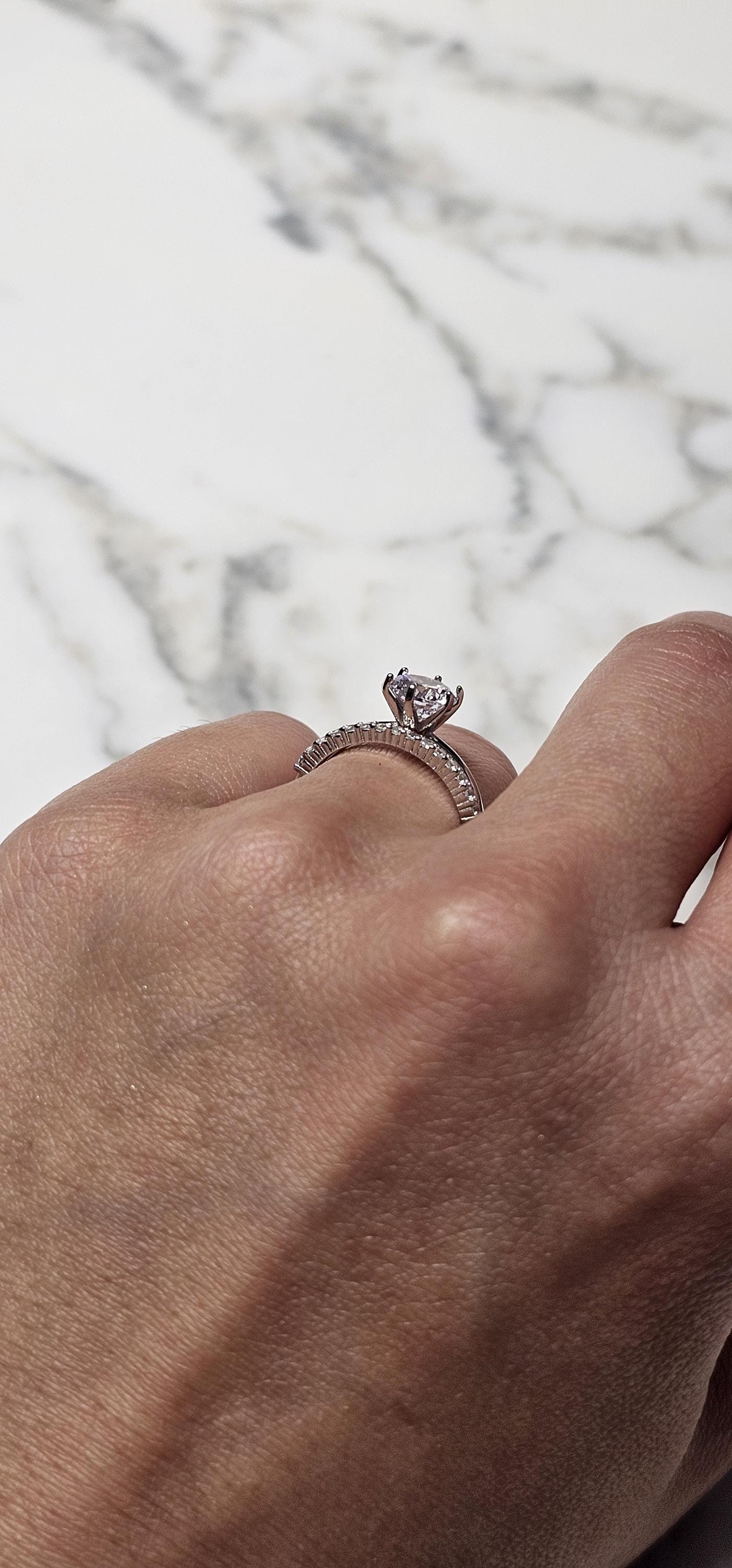 1.25ct round solitaire ring, engagement ring set, wedding set, classic bridal, Dainty stackable, two piece ring, half eternity ring