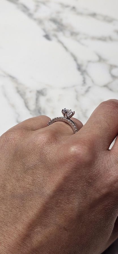 1.25ct round solitaire ring, engagement ring set, wedding set, classic bridal, Dainty stackable, two piece ring, half eternity ring