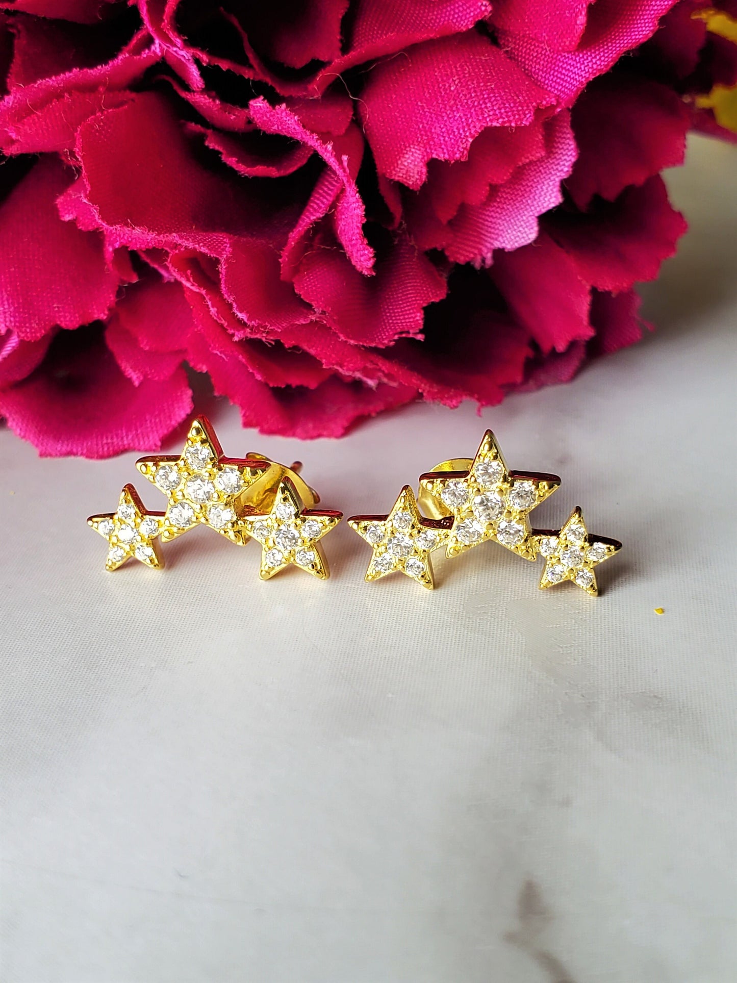 gold Star Stud Earrings, Star Earrings, simple earrings, pave earrings, delicate earrings, simulated diamond, sterling silver