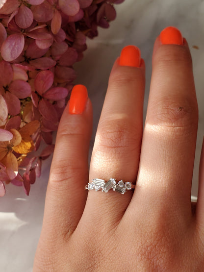 Dainty CZ ring, baguette ring, cz stacking ring, half eternity wedding band, simulated Baguette ring, wedding ring, anniversary ring