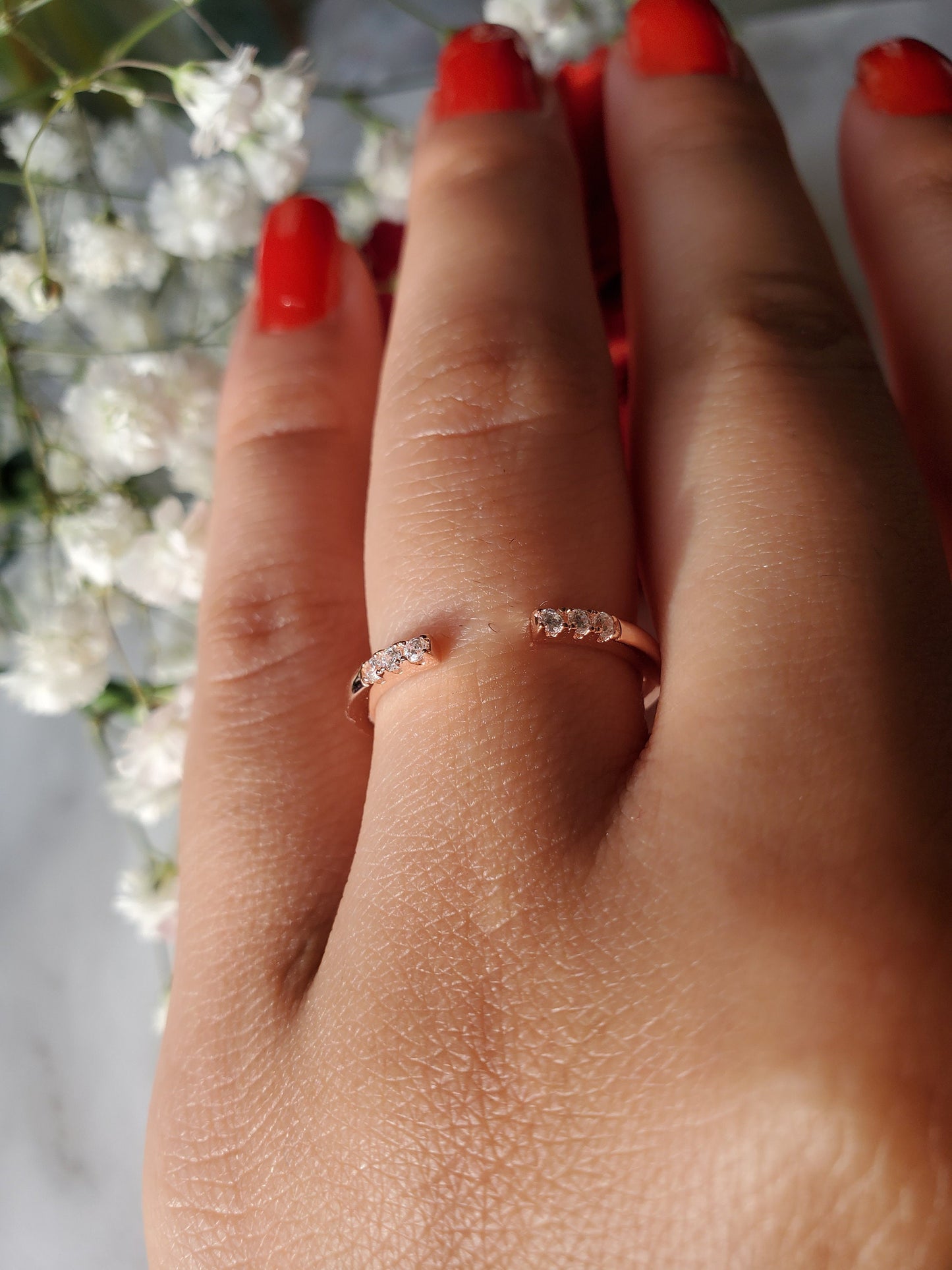 Open Ring with CZ End Caps, Anniversary Gift, rose gold ring, Present Future Ring, promise ring, Open Stackable Ring, Dainty Wedding Band