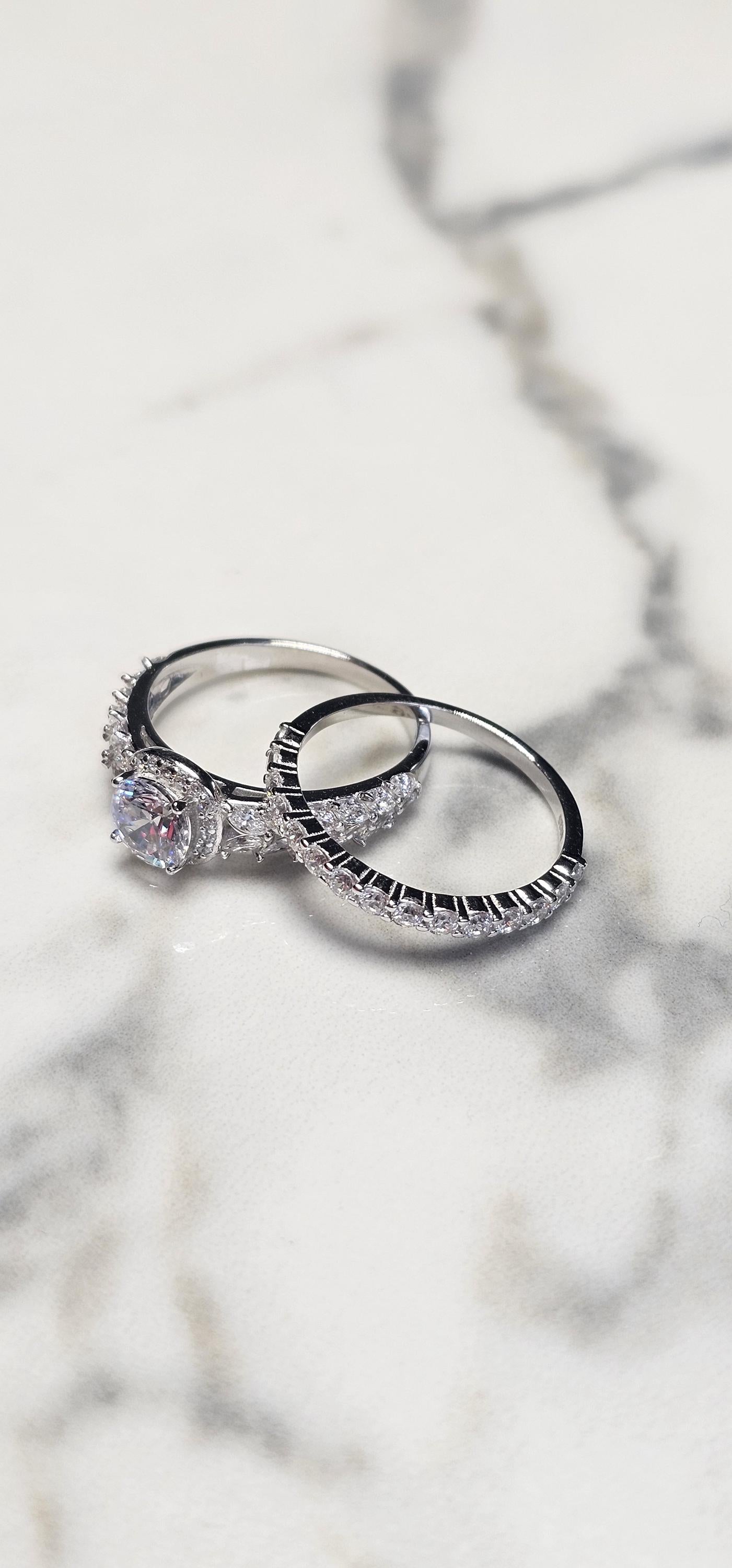 0.50ct round halo cz ring, marquise ring, Dainty stackable, engagement ring, wedding set ring ,two piece ring, half eternity ring