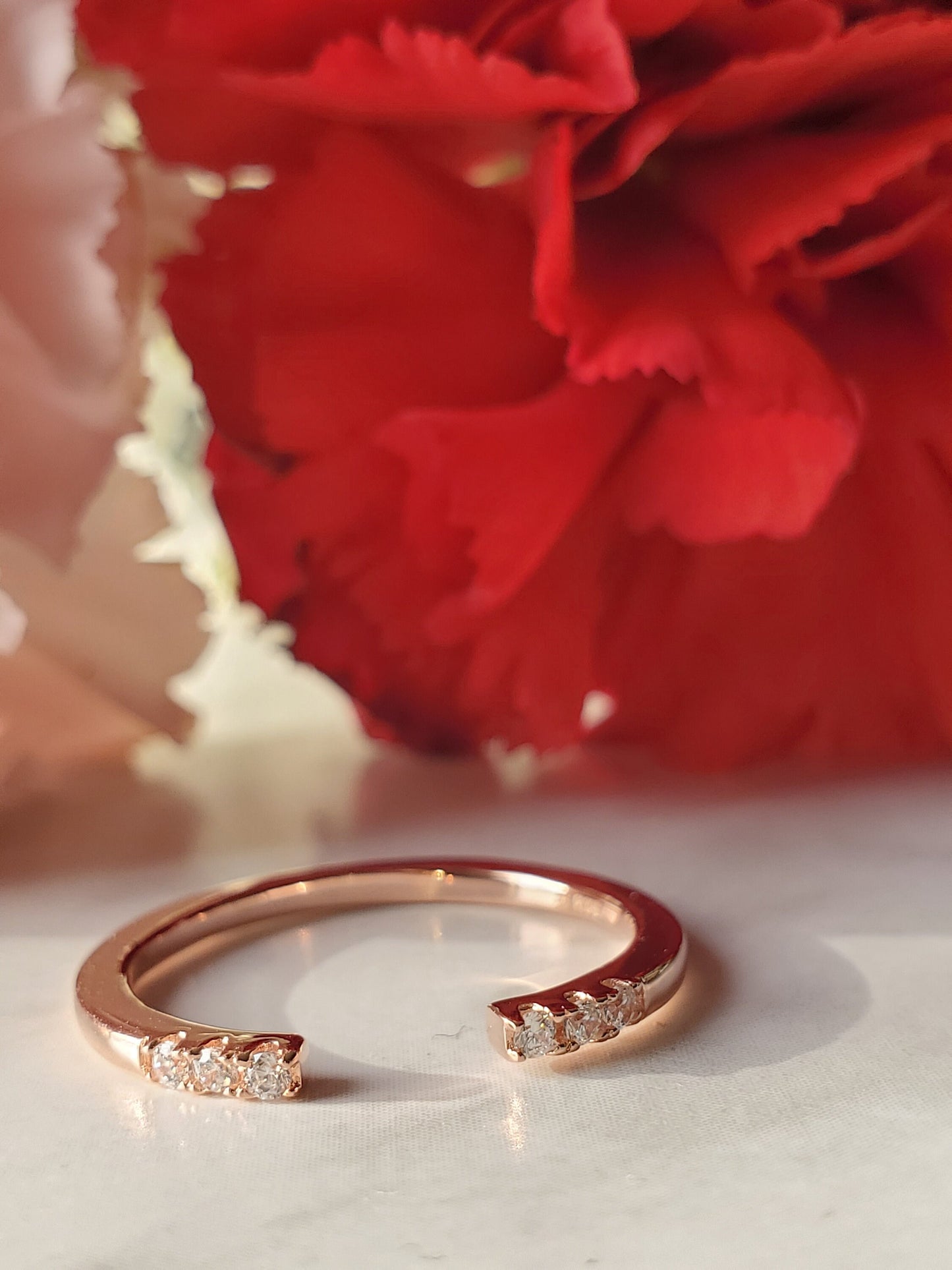 Open Ring with CZ End Caps, Anniversary Gift, rose gold ring, Present Future Ring, promise ring, Open Stackable Ring, Dainty Wedding Band