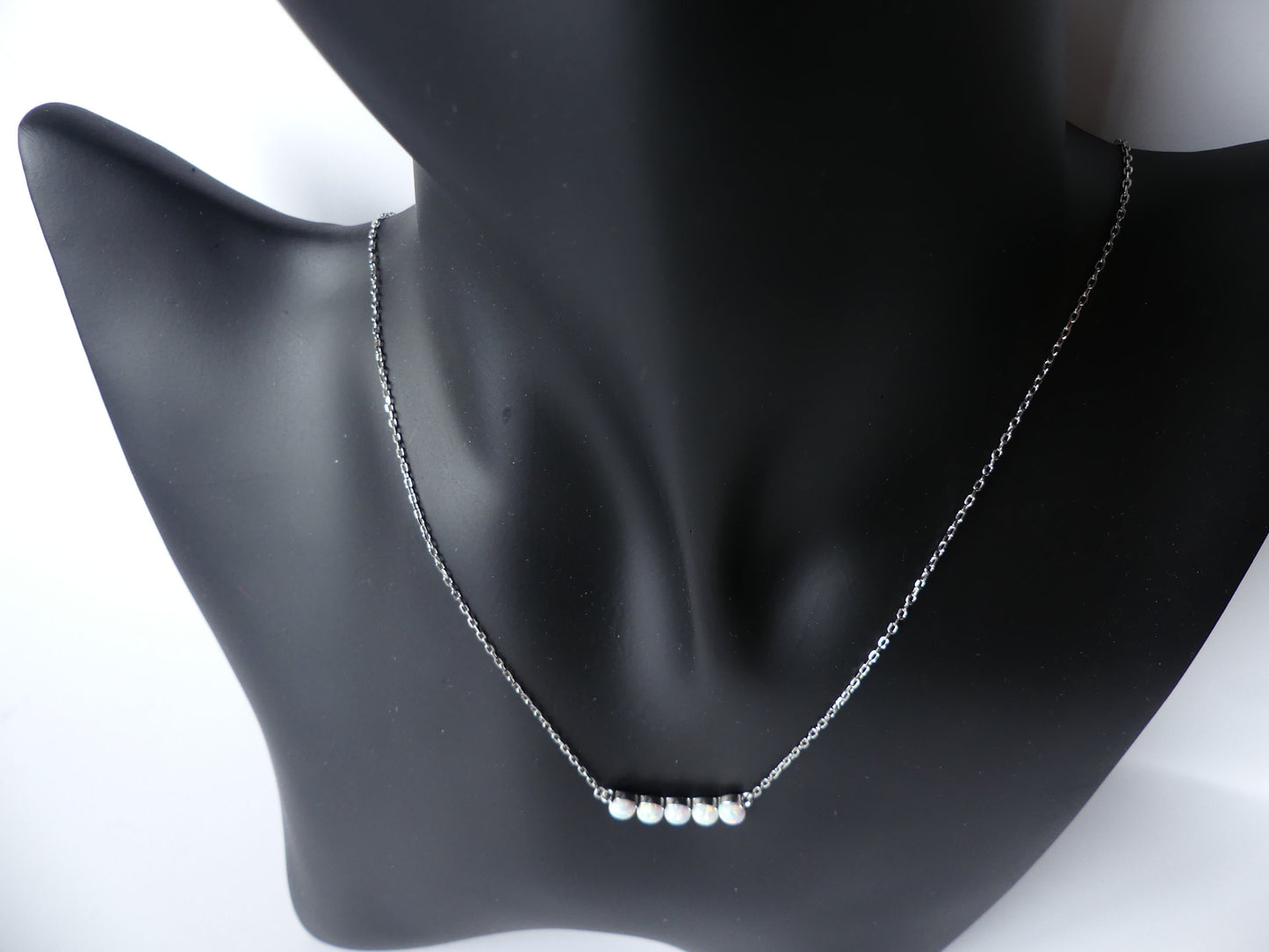 opal Necklace, charm necklace, Bar necklace, 925 Sterling Silver, October birthstone, Dainty necklace, round opal necklace, minimalist