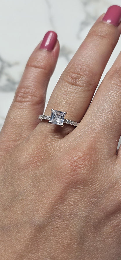 1ct square cz ring, antik cushion Cut ring, 925 silver ring, half eternity Ring, engagement ring, wedding ring, half eternity ring