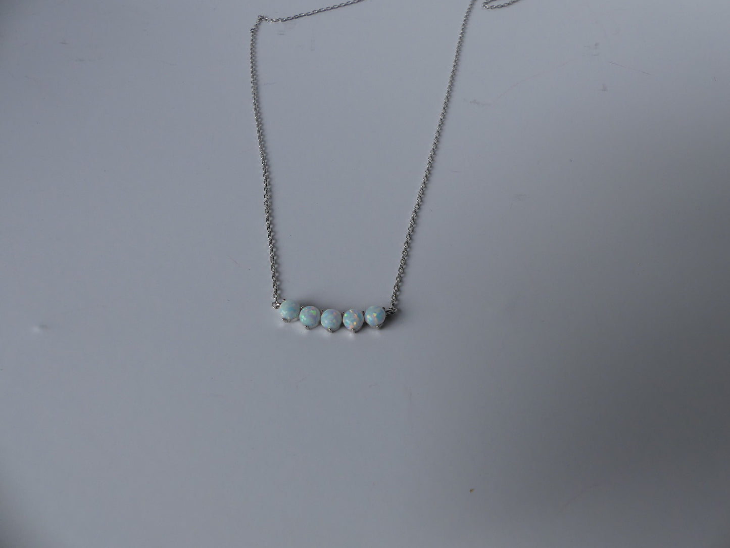 opal Necklace, charm necklace, Bar necklace, 925 Sterling Silver, October birthstone, Dainty necklace, round opal necklace, minimalist