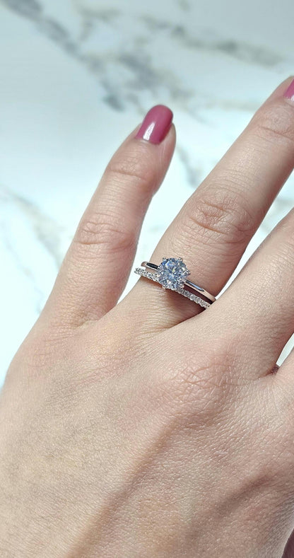 1.25ct round solitaire ring, engagement ring set, wedding set, classic bridal, Dainty stackable, two piece ring, half eternity ring