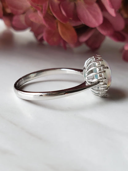 2ct round white Opal Ring ,white opal, halo ring, Anniversary ring, Present Future Ring, cz wedding ring, gift for her, engagement ring